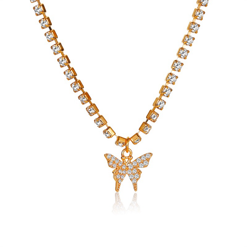 01Kc Gold S193Cross border new pattern zircon butterfly Necklace female personality Simplicity crystal butterfly necklace Pendants Internet celebrity have cash less than that is registered in the accounts Neck chain