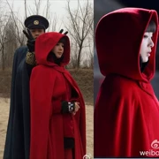 Văn học retro không chủ ý Thạc sĩ Yue Lulu với áo choàng lớn màu đỏ áo len trùm đầu áo len dài