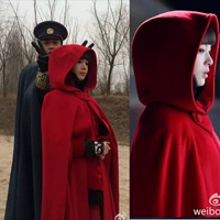 Văn học retro không chủ ý Thạc sĩ Yue Lulu với áo choàng lớn màu đỏ áo len trùm đầu áo len dài áo phao dáng dài