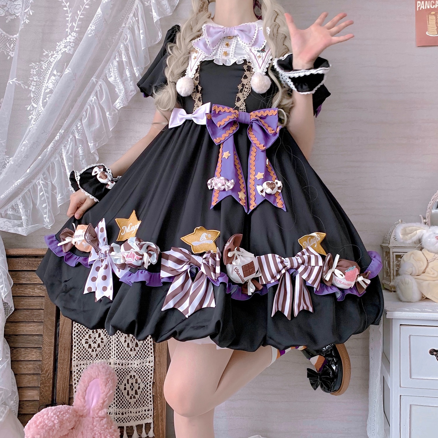 Single Skirt Black【 time freezing 】 2nd anniversary Exclusive payment candy Little witch lolita skirt op Lolita Deposit