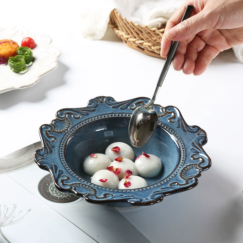 Ретро -Керамическая посуда для творческого дома плоский диск диск диск западная столовая рисовая миска для лапши миски суп миска десерт европейский