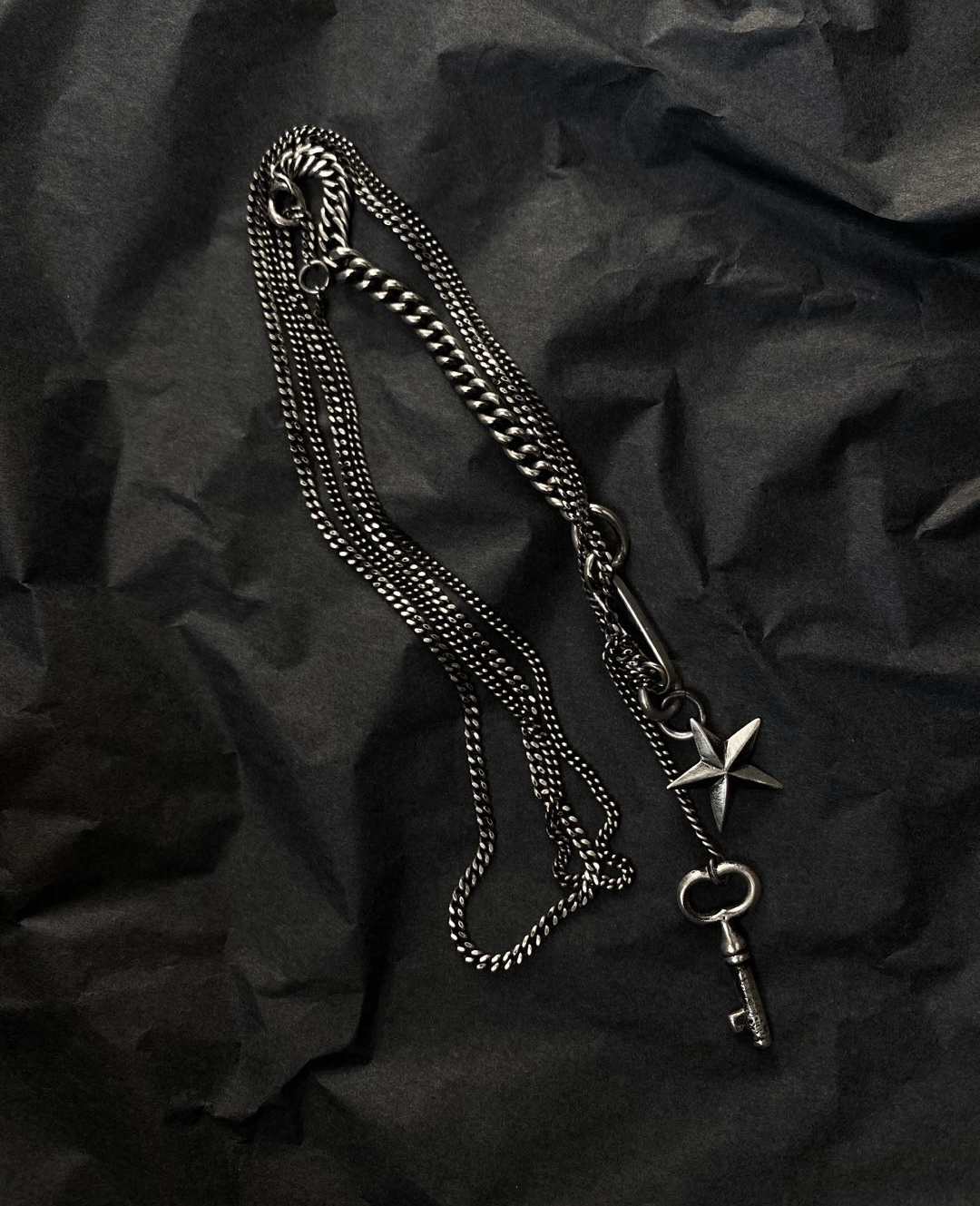 Key & And & Star & Star Key Combination Necklace-TTULF-MUNCHEN German Department manual oxidation 925 silver STAR stars key combination Adjustable Necklace