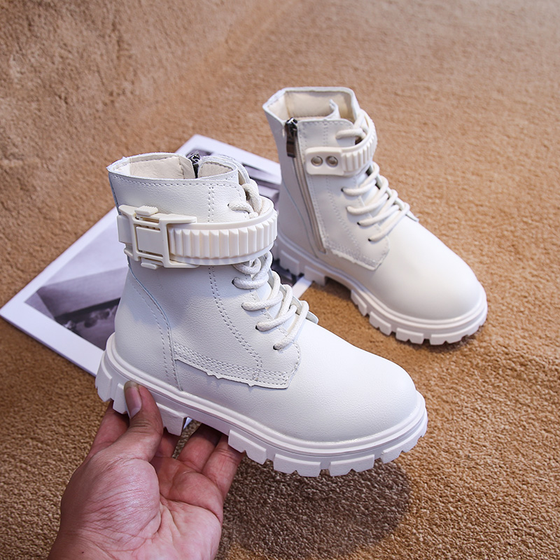 Off WhiteBoy Martin boots 2020 winter new pattern shoes children Adding cotton keep warm Boots girl Plush British style Cotton boots