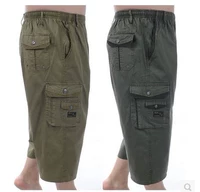 Quần short cotton nam mùa hè Người cha trung niên nạp phân bón XL eo cao nhiều túi quần cắt cạp quần thụng nam