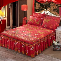 Khăn trải giường bằng vải bông loại đơn giường đơn giản 1,8m Giường trải giường cộng với vải bông bảo vệ che bụi chống trượt dày 2.0 váy giường