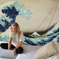 Nghệ thuật in treo sóng vải bọc ở Nhật Bản và Nhật Bản-phong cách tối giản thảm trang trí nhà giải trí và nghệ thuật - Tapestry 	thảm treo tường dạ quang