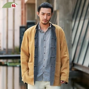 Tang phù hợp với phong cách Trung Quốc mùa xuân và mùa thu hai mặt áo ngắn nam trang phục quốc gia trung niên retro áo dài Trung Quốc - Trang phục dân tộc