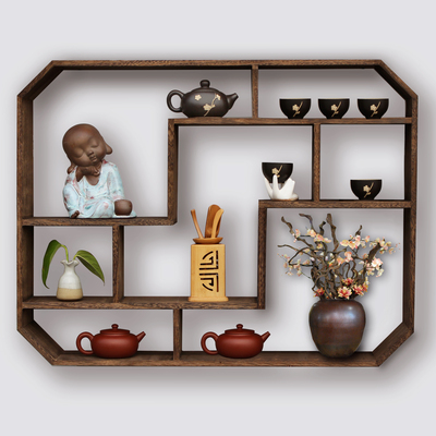 Kệ trà đặt bộ ấm trà màu tím trưng bày treo tường nhỏ nhỏ kệ gỗ rắn Trung Quốc nhiều giá đỡ - Trà sứ Tàu Tốc Hành Giá Sỉ