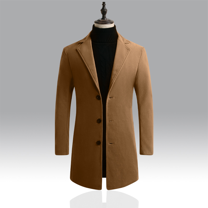 Khaki D67 Single BreastedWoolJacketWindbreakerMen " sOvercoatCashmereTrenchCoats