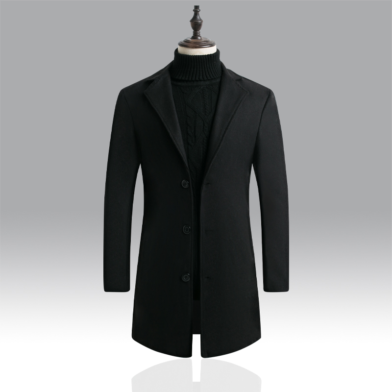 Black D67 Single BreastedWoolJacketWindbreakerMen " sOvercoatCashmereTrenchCoats