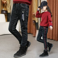 Cô gái mùa đông 2018 mới quần jeans đen cộng với quần nhung cho bé lớn 10 mùa thu đông dày 12 phiên bản Hàn Quốc 15 tuổi short jean bé gái