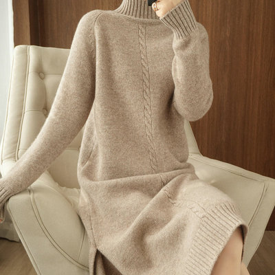taobao agent Demi-season woolen long colored dress, knitted velvet sweater, 2020, mid length