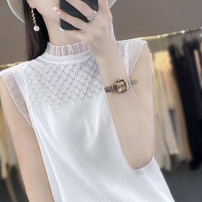 taobao agent Summer knitted vest, fashionable lace tank top, long-sleeve, high collar