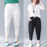 2018 mùa hè chất béo mm kích thước lớn quần quần đàn hồi eo cotton linen cắt quần cà rốt quần lỏng chân thường quần quan ao nu