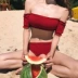 Net đỏ gợi cảm ống top từ vai cỡ ngực chia bikini bikini kỳ nghỉ áo tắm phụ nữ - Bộ đồ bơi hai mảnh Bộ đồ bơi hai mảnh
