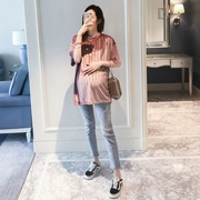 Mẫu áo thun ngắn tay cho bà bầu thời trang mẫu 2019 áo mới Hàn Quốc mùa hè và mùa hè cho bà bầu áo thun màu rắn - Áo thai sản