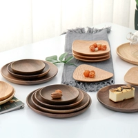 Nhật Bản Elm Cao su Gỗ Đen Walnut Disc Snack Món tráng miệng Món ăn Nuts Hạt giống Đĩa tròn bằng gỗ - Tấm đũa gỗ cao cấp xuất khẩu