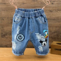 Trai quần short denim mùa hè 2018 trẻ em mùa hè mới năm quần mặc phần mỏng trẻ em nhỏ của quần lỏng quần sooc bò bé gái