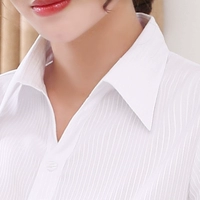 Hàn Quốc phiên bản của áo sơ mi trắng bông dài tay chuyên nghiệp V-cổ Slim overalls ăn mặc kích thước lớn ngắn tay áo ol sọc rộng 	áo sơ mi voan nữ dài tay