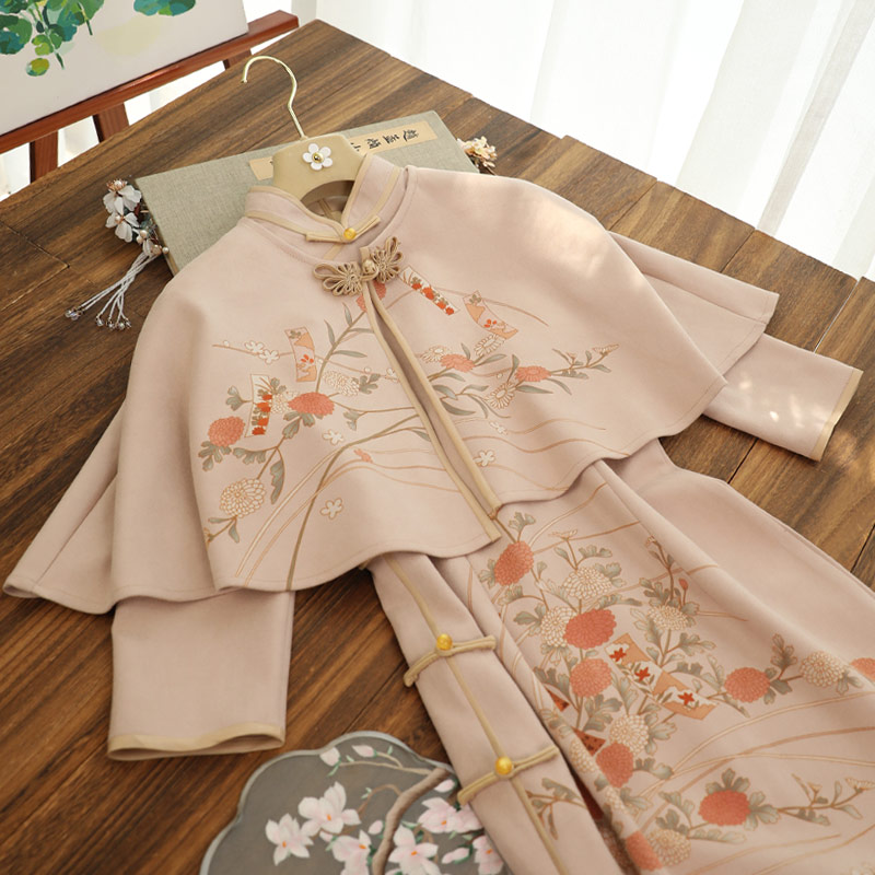 Retro cheongsam, spring velvet cloak, lightweight dress, long sleeve, Chinese style