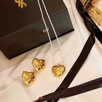 Элегантная золотая глянцевая подвеска в виде сердечка, расширенное ожерелье, универсальная серебряная игла, серьги, французский стиль, легкий роскошный стиль, изысканный стиль