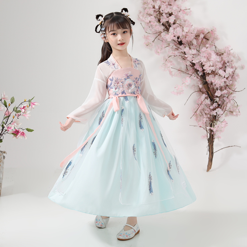 女童汉服襦裙新款儿童古装超仙公主裙中国风舞台古筝演出