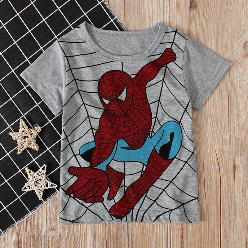 Gray Cc01561-fschildren Europe and America Summer Boy Short sleeve Spider-Man pattern T-shirt jacket Children's wear ins