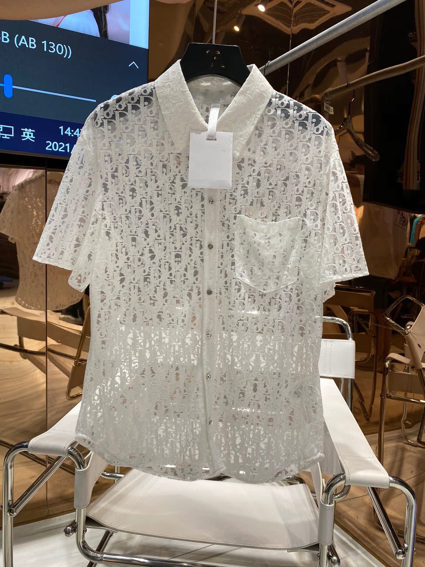 White2021 summer new pattern Embroidery Lace Short sleeve shirt sexy Versatile fashion nightclub Tiktok Internet celebrity Same jacket