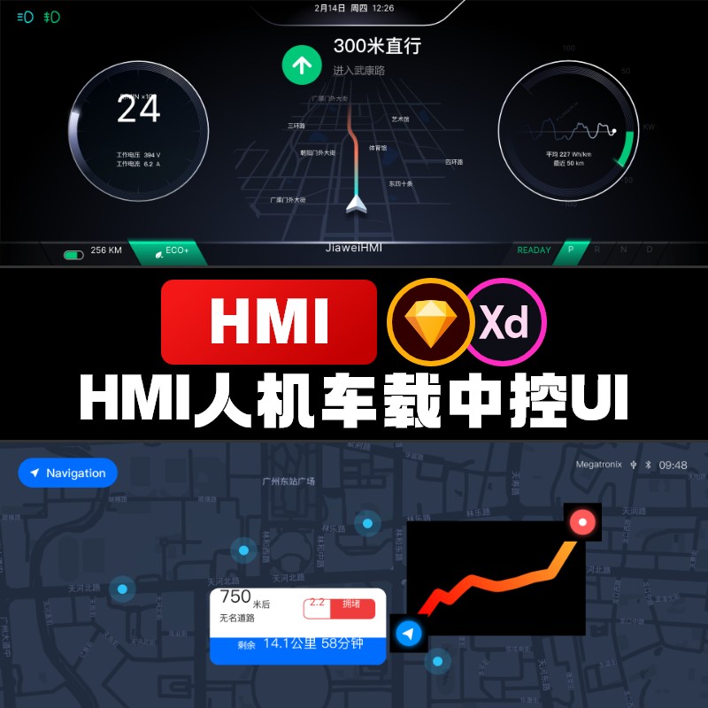 汽车中控车载仪表盘HMI人机交互UI界面主题语音微信导航地图模板