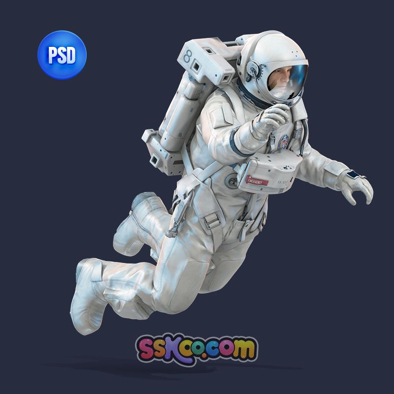 3D立体三维赛博朋克风蒸汽波科幻太空高清宇航员人物模型PSD素材
