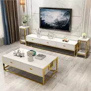 Ánh sáng sang trọng bàn cà phê trắng đen kết hợp tủ bếp mạ vàng phòng khách đơn giản sơn màu Hồng Kông phong cách nội thất inox hiện đại mới - Bộ đồ nội thất