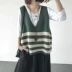 Mùa thu mới kích thước lớn vest vest áo khoác lỏng V-Cổ sọc đan vest áo len vest của phụ nữ áo sơ mi Áo vest