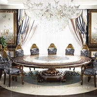 Французский твердый лес роскошный ресторан мебель нео -классическое искусство инкрустированное коралловое написание Большое круглый стол 10 человек стол