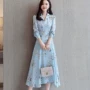 Váy hoa nữ mùa xuân mới 2019 khí chất Hàn Quốc dài tay thon thả thon dài váy đáy - váy đầm giá váy maxi