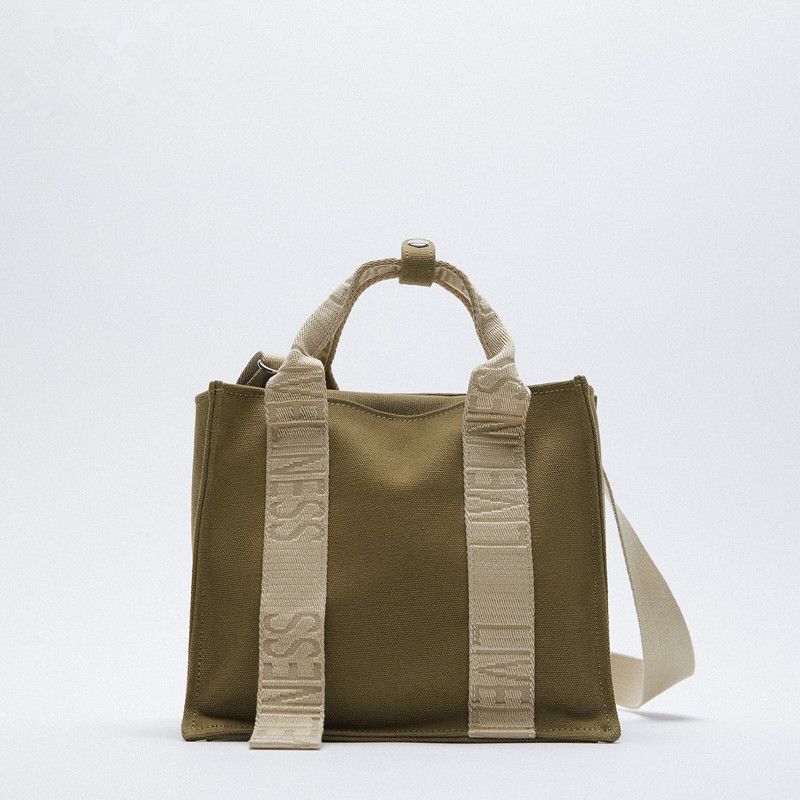 KhakiZARAHOME Female bag 2021 Spring portable Shopping bag Mini canvas One shoulder Inclined shoulder bag Tot Bag