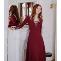 Кружевное ретро платье, длинная юбка, французский стиль, квадратный вырез