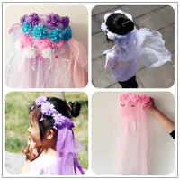 9,9 Fairy Children Veil Girl Vòng hoa công chúa headband Phụ kiện tóc cho bé Hoa cưới Cô gái hiệu suất headband kẹp nơ bản to