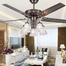Потолочный вентилятор 欧式仿古吊扇灯 餐厅客厅风吊灯家用美式复古带灯铁叶木叶电风扇 Jayufo