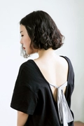 Suji Ange thiết kế ban đầu lỏng áo sơ mi giản dị văn học retro đen halter T-Shirt nữ mùa hè phong cách mới