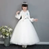 Váy cưới cô gái phồng sợi dài tay áo dày trẻ em chủ nhà váy công chúa váy trắng hoa cô gái mùa đông - Váy trẻ em Váy trẻ em