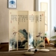 Vách ngăn chia phòng gỗ tre in hoa văn thư pháp kiểu Nhật Bản bình phong tre di động