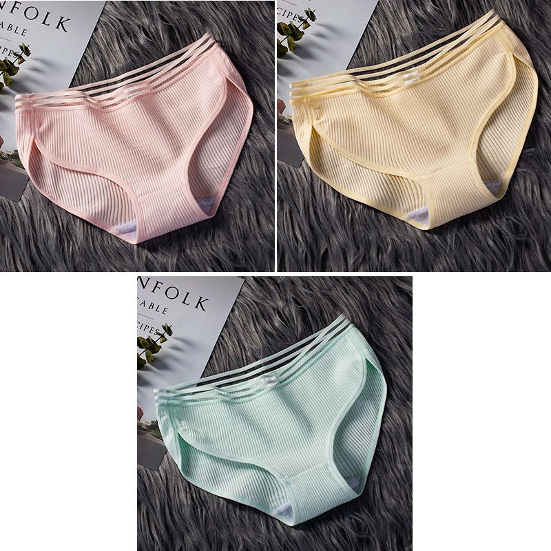 040 Tender Powder + Milk Green + Light Yellow2 strip / 3 strip ma'am underpants female pure cotton solar system Korean version Cotton girl student middle-waisted girl student Lace Briefs