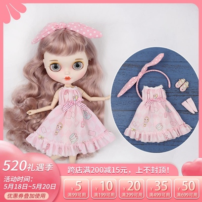taobao agent Icy DBS small cloth doll cute cartoon pink printed skirt OB24 Lijia Azone baby clothes