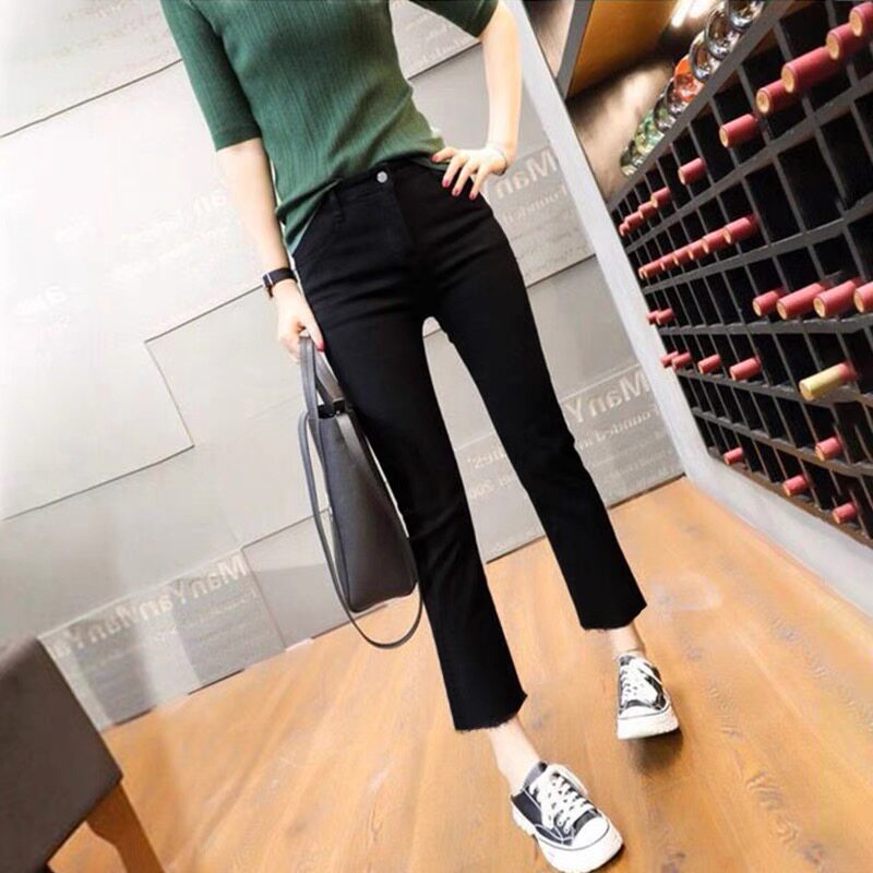 Black smoke tube straight-leg jeans for women, a new thin style for petite ladies in the summer of 2022, with a width of 80% to 90%