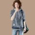 Sumu gốc kích thước lớn màu sắc tương phản sọc trùm đầu áo len nữ mùa thu Hàn Quốc phiên bản lỏng thường áo thun áo ML3112 áo khoác dù nữ Áo len