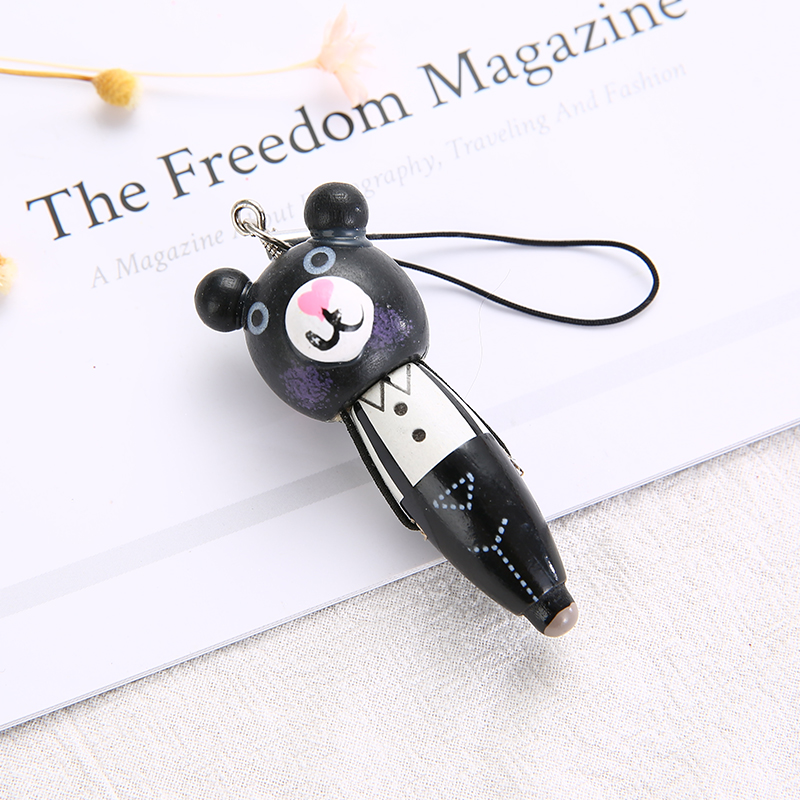 BearFor students ball pen woodiness lovely female Super cute carbon bullet Black pen Signature pen Oil pen Ballpoint pen Stationery