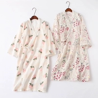 Nhật bản cotton đôi gạc áo ngủ cotton nightdress nữ mùa hè phong cách Nhật Bản hoa và gió áo choàng tắm áo choàng tắm dịch vụ nhà đồ ngủ