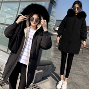 Chống mùa đặc biệt 2018 mùa đông Hàn Quốc phiên bản của trùm đầu lớn cổ áo lông thú dài xuống áo khoác nữ lỏng kích thước lớn áo khoác dày