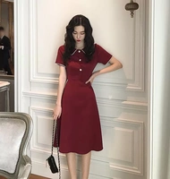 Châu Âu trạm 2019 phụ nữ mới retro đầu gối Yamamoto grandiflorum Pháp búp bê cổ áo eo gầy chiếc váy mùa hè - Váy eo cao váy nhún eo