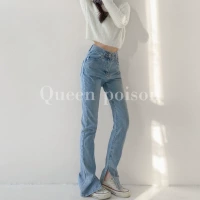 Ретро джинсовые джинсы, приталенные штаны, европейский стиль, высокая талия, свободный прямой крой